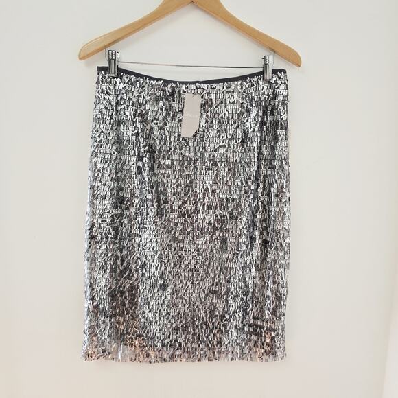 Chicos Silver Sequins Skirt Size 0.5 Small Knee Length Holiday Stephanie NWT - Picture 1 of 13